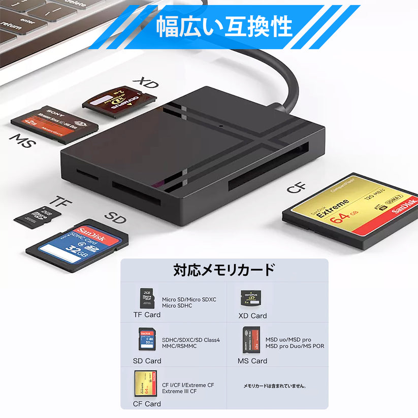 MUSASHI 5in1 マルチメモリカードリーダー、5スロット拡張、 USB 3.0 Type-C/Type A、TF/Micro SD/